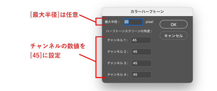 Illustrator カラーハーフトーン ドット の作り方