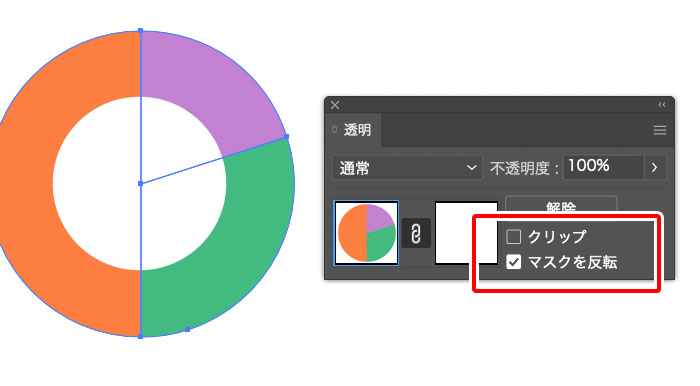 【マスクを反転】にチェック